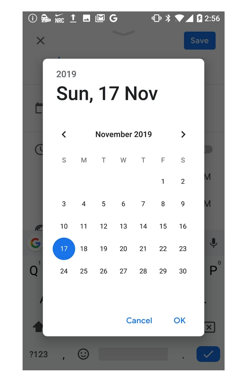Android calendar grid with horizontal month navigation