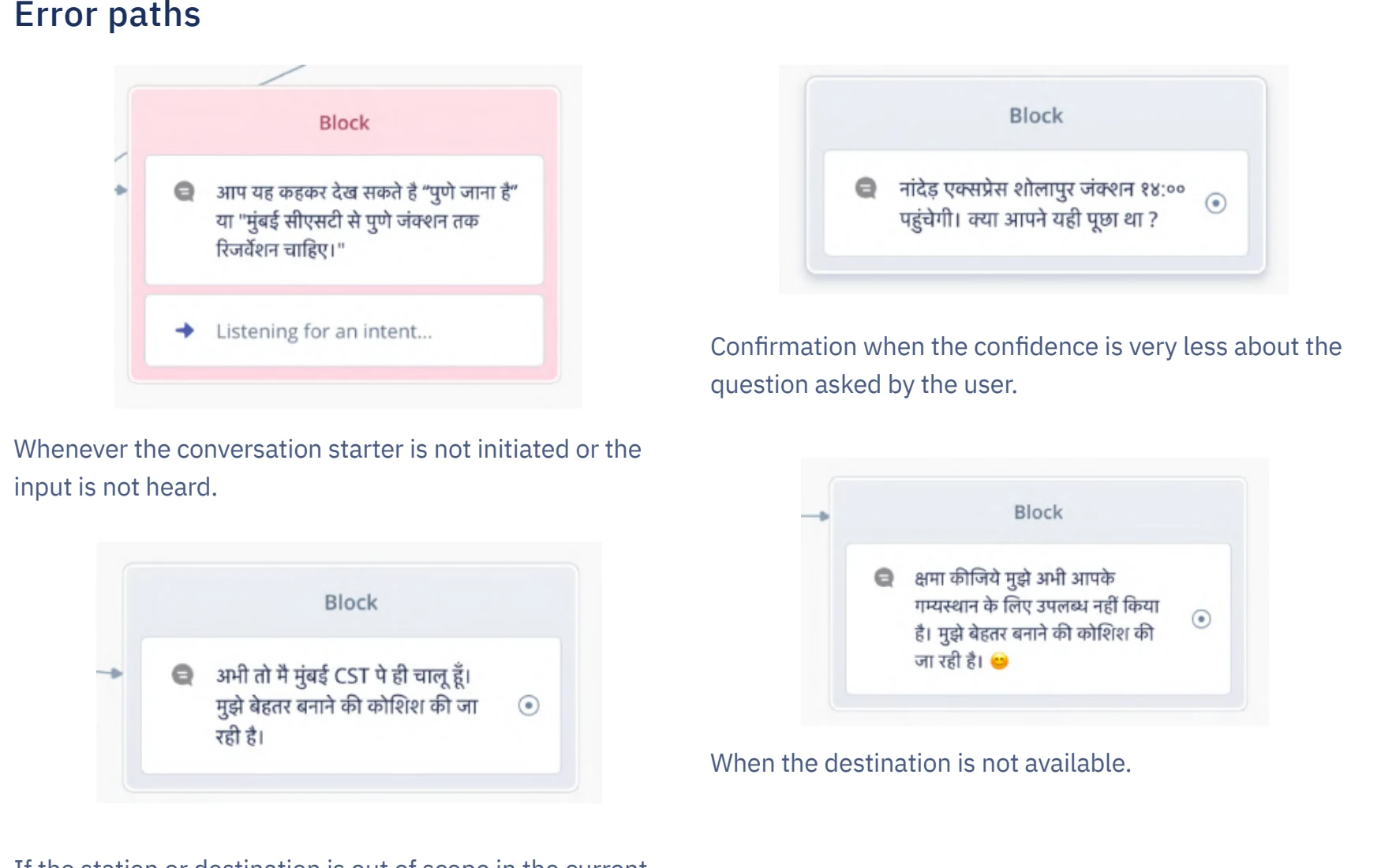 Tulasi error states for unheard input, low confidence, unavailable destinations, and out-of-scope requests